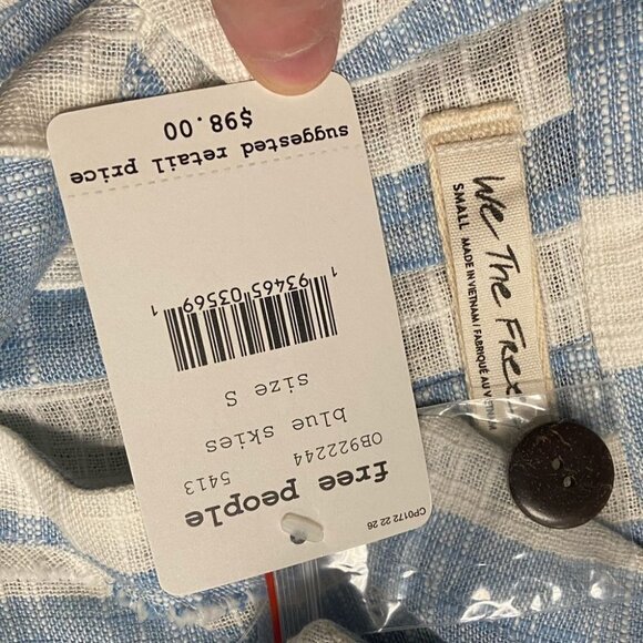 NWT Free People Away At Sea Striped Top Button Up Size Small New With Tag Boho S - Picture 4 of 7
